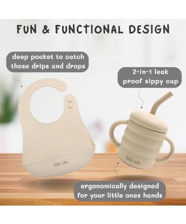 Little Tots Baby Weaning Set | 8-Piece Silicone Suction Plate, Bowl, Bib, Sippy Cup, Spoon, Fork & Cutlery | Cream Cotton - Buy Online on GoSupps.com