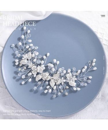 Easedaily Silver Flower Leaf Bridal Hair Vine Headpiece with Pearls - Wedding Hair Accessories for Women and Girls - Buy Online on GoSupps.com