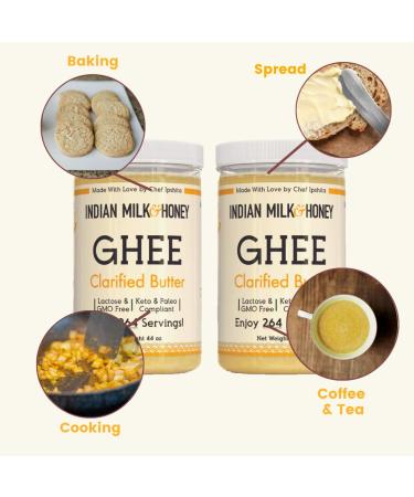 Indian Milk & Honey Grass-Fed Ghee Butter Twin Pack | 44 oz x 2 (264 Servings Each) | Handmade & Locally Sourced Clarified Butter | Lactose, Gluten & Casein Free | Recyclable PET Jars - Buy Online on GoSupps.com