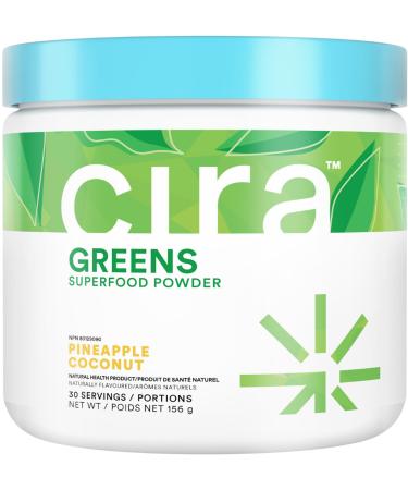Cira Daily Greens - Naturally Sweetened Organic Spirulina Superfood Powder with Premium Antioxidant-Rich Ingredients for Debloating Digestion & Energy - Pineapple Coconut 30 Servings