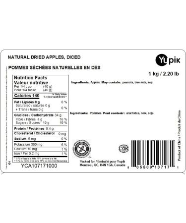 Yupik Natural Dried Apples Diced 1 kg Gluten-Free Kosher Dried Fruits Dehydrated Apple Small Pieces No Added Sugar No Sulphites Source of Fiber Healthy Snacks Ideal for Baking & Topping 1 kg (Pack of 1) - Buy Online on GoSupps.com