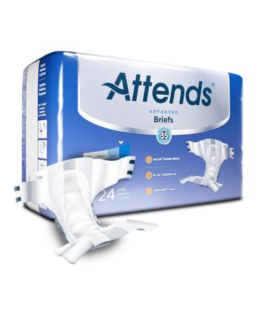 Attends Advanced Briefs with tabs for Adult Incontinence Care with Dry-Lock Containment Core, Ultimate Absorbency, Unisex, Medium, 24-count (x4) Medium 24 Count (Pack of 4)