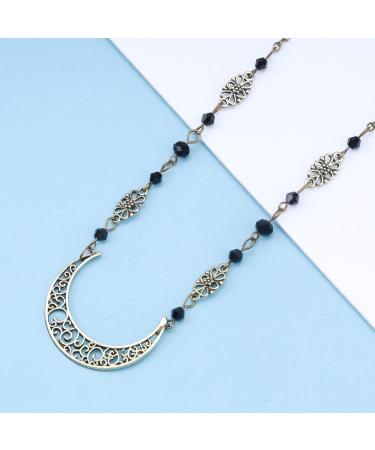 Yheakne Boho Crescent Moon Hair Chain Headband Black Crystal Headchain Gothic Headband Hair Piece Gypsy Forehead Chain Tiara Festival Hair Accessories for Women and Girls - Buy Online on GoSupps.com