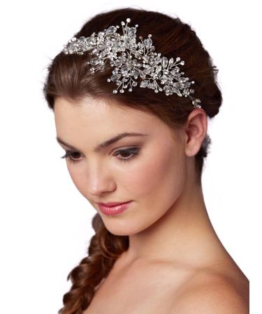 Mariell Couture Crystal Spray Bridal Headpiece Hair Vine - Wedding Hairband Glam