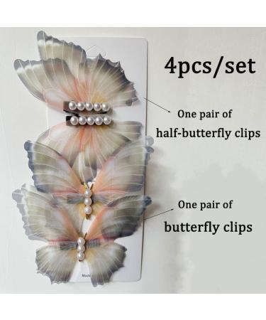 Handmade Butterfly Hair Clips Set - Organza Wings & Pearl Barrettes for Women & Girls - Buy Online on GoSupps.com