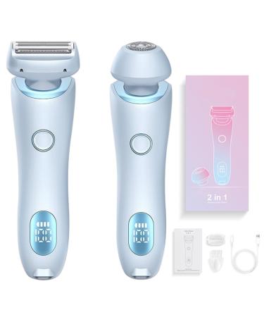 Duskofficial Razor Duskofficial The Glide Pro 3.0 Portable Ladies Shaver 2 in 1 Electric Waterproof Shaver Razors Bikini Trimmer for Women for Leg Arm Underarm Pubic Area (Blue)