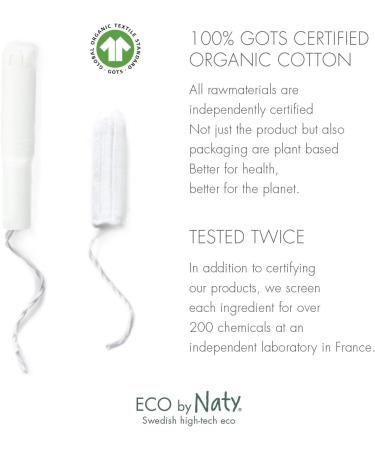 Eco by Naty Super Tampons with Applicator - 14 Count, Plant-Based, Vegan, 100% Organic Cotton - Buy Online on GoSupps.com