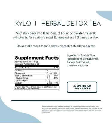 KYLO Instant Herbal Detox Tea - Weight Management Support (30 Sticks) | Sugar-Free, GMO-Free, Gluten-Free | Gentle Colon Cleanse with All-Natural Herbs (30 Count) - Buy Online on GoSupps.com
