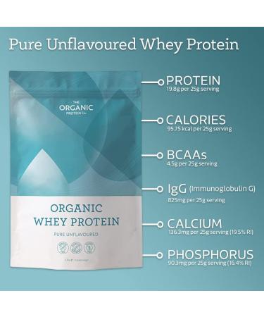 Organic Protein Co. Pure Unflavoured Whey Protein Powder - 1.2kg Pack | Gluten & Soya Free | Naturally Occurring BCAA | Ideal for Shakes & Snacks - Buy Online on GoSupps.com