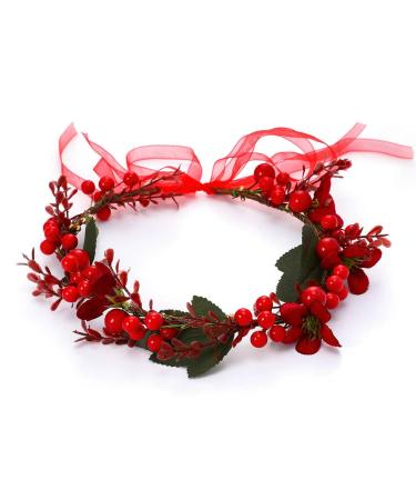 Unicra Christmas crown headband flower garland headband red hair clamp garland Christmas hair jewelry with band party festival gift for women and girls 05