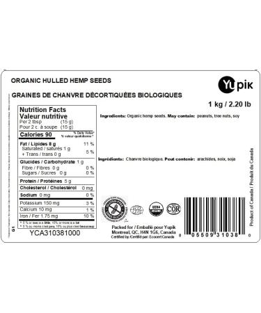 Yupik Organic Canadian Hulled Hemp Seeds 1 kg GMO-Free Kosher Gluten-Free Vegan Raw Seeds Shelled Hemp Hearts Source of Omega-3 & Omega-6 Plant-Based Protein Ideal for Topping & Baking 1 kg (Pack of 1) - Buy Online on GoSupps.com