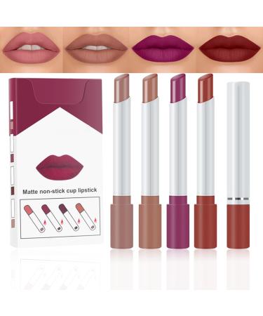 Lip Gloss Set Lipstick Sets 4 Pcs High Pigmented Velvety Matte Lipstick Gift Set Nude Cigarette Lipgloss Long Lasting Non-Fading Waterproof Lipstain Makeup Sets For Women Gifts Surprise (set 02)