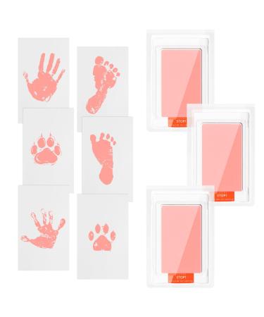 OKTAYOCUM Baby Hand and Footprint Kit Pet Paw Print Kit with 3 Ink Pads and 6 Imprint Cards Inkless Hand and Footprint Pad Safe for Baby Hands and Feet Family Keepsake for Newborn Baby (Pink)