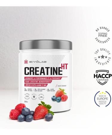 CREATINE HT | Pure Creatine Monohydrate Powder | Enriched with Beta Alanine and HMB | Muscle Performance Booster | No Additives | Easy Blend Red Fruit Flavor | 300g | Eiyolab - Buy Online on GoSupps.com