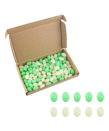 WHYHKJ 100PCS 8x12mm Oval Glow in Dark Hard Plastic Luminous Fishing Beads Fishing Beads for Fishing Gear Accessories (50 x Green + 50 x White)