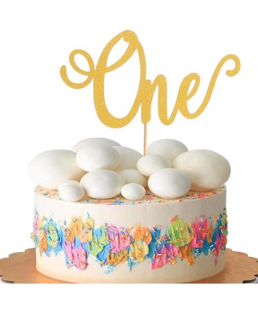 Gold 1st Birthday Cake Topper - Baby One Birthday Single-sided Gold Glitter Cake Topper One Anniversary Marriage Cake Decoration First Birthday Party Cake Smash Decorating Supplies (gold16)