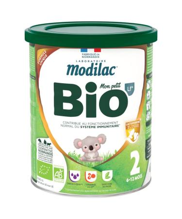 Modilac - Mon Petit Bio 2 Lf+ Infant Milk Powder - 100% French Skimmed Milk - Rich in Lactoferrin, Vitamins, DHA - Suitable for Breastfeeding Relay - from 6 to 12 Months - 800g