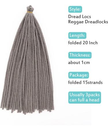 20" Reggae Dreads 15 Strands Grey Dreadlock Extensions Double Ended 1cm Handmade Synthetic Braid Dreads Hip-Hop Reggae Hair Extension 20"(15 Strands) Grey - Buy Online on GoSupps.com