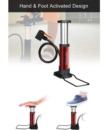 Hopopro Mini Bike Pump - Portable Hand/Foot Activated Tire Pump for Road/Mountain Bike & Balls - Presta Schrader Dunlop Valves - Red - Buy Online on GoSupps.com