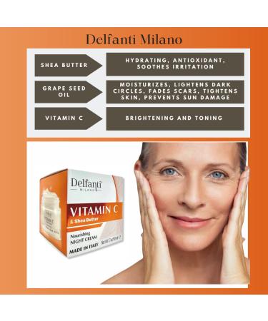 Delfanti-Milano VITAMIN C & SHEA BUTTER Nourishing Night Cream Face and Neck Moisturizer Made in Italy - Buy Online on GoSupps.com