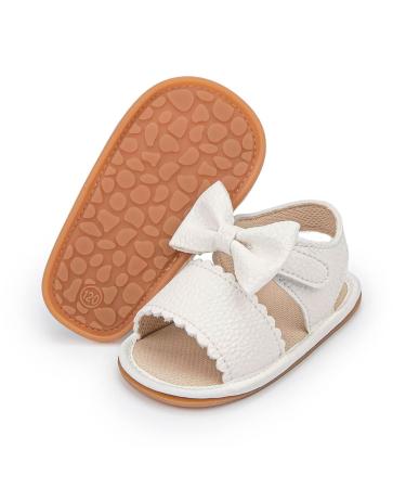 Sonsage Infant Baby Girls Boys Summer Sandals Newborn Bowknot Crib Sandal Outdoor Beach Toddler Pu Leather Soft Rubber Sole Dress Flats First Walker Shoes 12-18 Months A01 White
