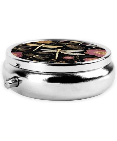 Dragonflies Grey Printed Mini Round Pill Box | 3 Compartment Travel Pill Organizer | Portable Medicine Case for Home & Office - Buy Online on GoSupps.com