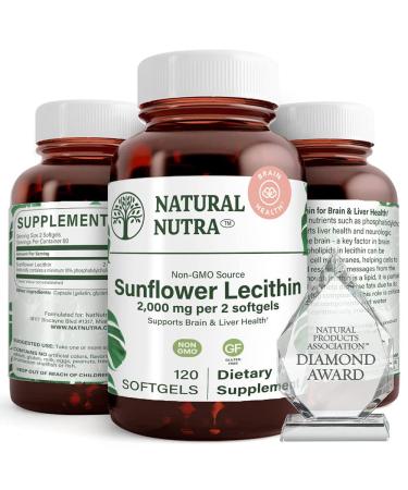Natural Nutra Sunflower Lecithin Supplement 2000 mg, Improve Liver Function, Memory Booster, Non-GMO, Gluten Free, 120 Softgels 120 Count (Pack of 1)