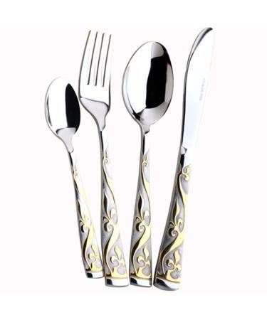 Flatware Sets Gold 304 Stainless Steel Cutlery Set Eco Friendly Products Knife Forks and Spoon Set Chopsticks Cookware Kitchen Accessories (Color : Gold 4PCS)