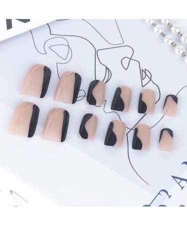 24 Pcs Short Coffin Press On Nails - Black Graffiti Acrylic Fake Nails with Glue for Women & Girls - Buy Online on GoSupps.com