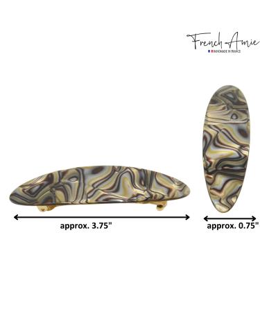 French Amie Slim Oval Onyx Silver Gray Celllogo Handmade Hair Barrette | No Slip Hold | Durable Styling | Women Hair Accessories - Made in France - Buy Online on GoSupps.com