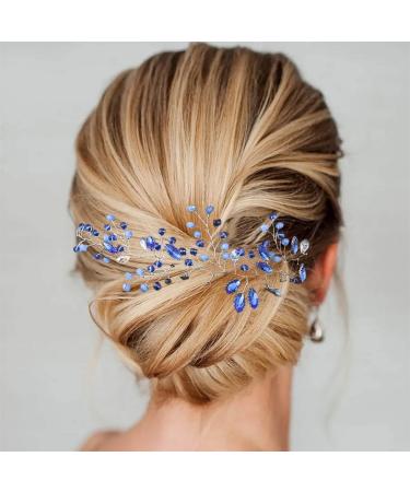 Flayem Bride Wedding Hair Vine Blue Crystal Leaf Headband Rhinestone Headpiece Hair Accessories for Women and Flower Girls - Buy Online on GoSupps.com