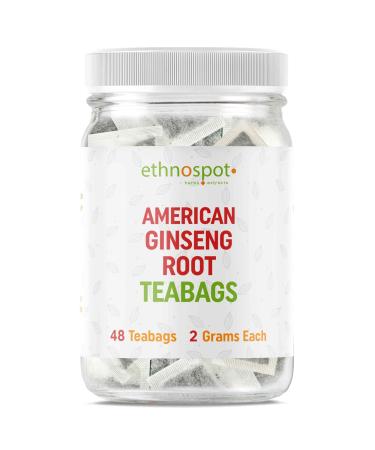 American Ginseng Root Teabags - Pure American Ginseng Tea - 100% Natural Herbal Tea For Stress Support Cognitive Function Energy & Immune Support - 2 Gram Teabags - 48 Vegan Teabags