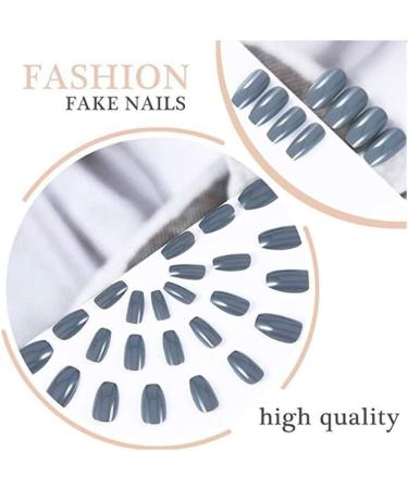 Glossy Coffin Press on Nails Gray Ballerina Full Cover Fake Nails Artificial Acrylic Medium False Nails for Women and Girls (24PCS) - Buy Online on GoSupps.com