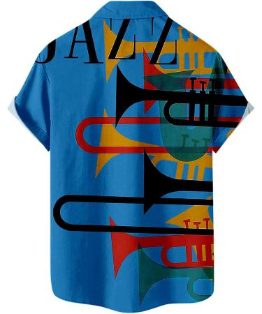 BEUU Men's Short Sleeve Jazz Print Hawaiian Shirt for Summer Beach - Casual Button Down Regular Fit Top - Buy Online on GoSupps.com