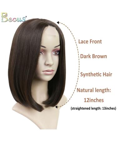 Lace Front Dark Brown Wig | Shoulder Length Synthetic Wig for Women | 12 Inches (#4) - BECUS - Buy Online on GoSupps.com