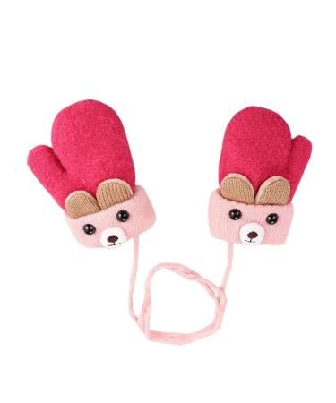 iEasey Cute Bear Baby Toddler Winter Warm Mittens On String Kids Cold Weather Fleece Knit Gloves Ski Snow Insualted Gloves for Baby Girls Boys 0-3 Years Gift Bear-Rose #A Hot Pink