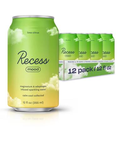 Recess Mood Lime Citrus Functional Sparkling Water Magnesium & Adaptogen Infused Sparkling Water 12 Fluid Ounce (Pack of 12)