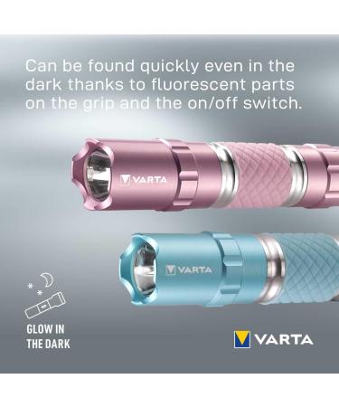 Varta LED Flashlight with AA Battery - Turquoise Pocket Lamp Aluminum Housing Easy Grip Perfect for Dark Environments - Buy Online on GoSupps.com