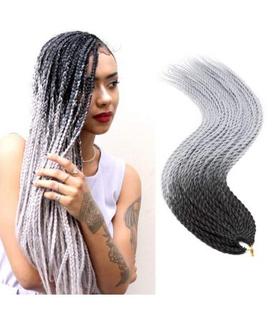 24" Inch/60CM Crochet Twist Kinky Curly Hair Extensions Synthetic Weave Hair Ombre Braiding Hair Heat Resistant For Women Ladies - Black & Silver Grey