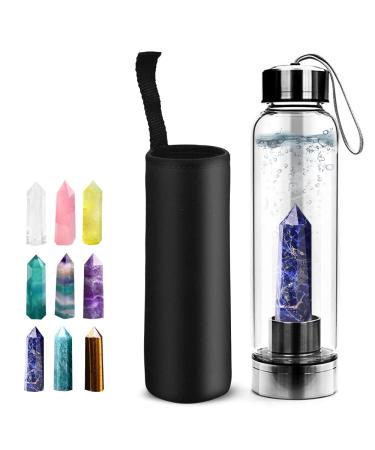 HINATAA Crystal Water Bottle Removable Healing Natural Quartz Water Bottle 550ml(Blue-vein)