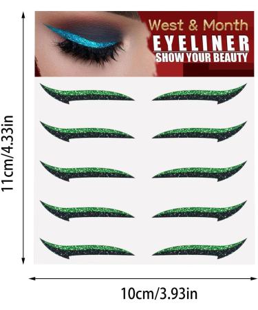 Stick On Glitter Eyeliner - 5 Pairs Instant -Adhesive Eyeliner Stencil Glitter - Easy to Apply Eyeliner Tool Sticker Eyeliner Winged Eyeliner Stencil for Eye Makeup Tool Pochy Green (Five Pairs) - Buy Online on GoSupps.com