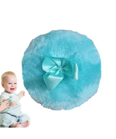 Besreey Furry Powder Puff Ultra Soft Round Face Body Powder Puff with Ribbon Bow - Dry Makeup Tool Body Powder Applicator for Baby Kid Adult Blue