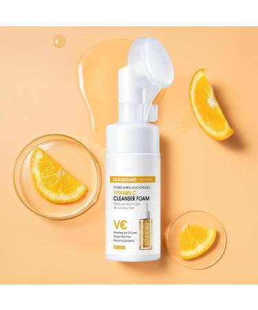 Vitamin C Hydrating Foaming Facial Cleanser - Gentle Acne-Prone Skin Wash with Silicone Brush - Vegan Daily Cleanser for Men & Women - 4.2oz - Buy Online on GoSupps.com