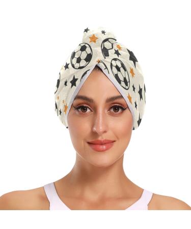 Many Ball and Star Hair Towel 2 Pack Super Absorbent Hair Drying Towel Quick Dry Hair Turbans Head Towel with Button Twisty Wrap for Women Girls