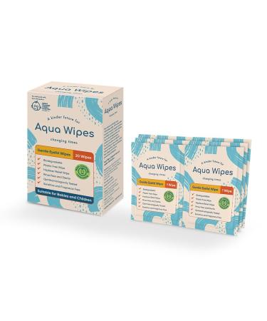 Aqua Wipes Gentle Eyelid Wipes - Baby Wipes - Sensitive Vegan Wet Wipes with Soothing Camomile - Baby Wipes Unscented - Suitable for Babies Children and Newborns (20 Single-use Wipes)