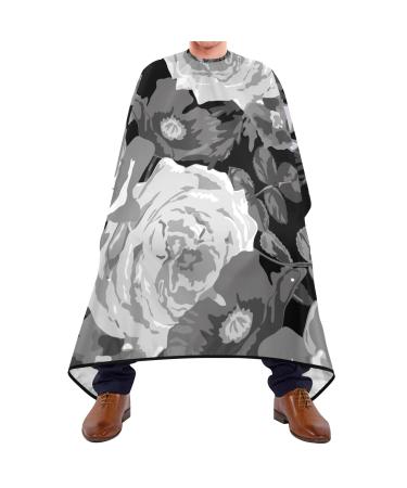 Waterproof Barber Cape -White and Black Rose Cheetah Haircut Bib for Men Unisex Hair Cutting Cape(8rp1a)