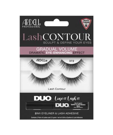 Ardell Lash Contour (Style 372) 2 Set with glue - artificial eyelashes including duo line it lash it eyelash glue black voluminous fake lashes for the cat eye effect |Vegan & reusable again