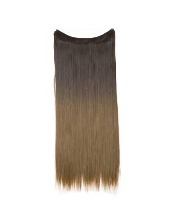 Natural wig piece one piece long straight hair high temperature silk fish line hair extension piece chenghuax (Color : 4T27 Size : 16)