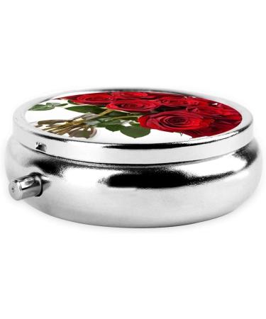 Rose Round Pill Box - 3 Compartment Mini Portable Travel Organizer for Medicine & Vitamins - Black Decorative Pocket Purse Case - Buy Online on GoSupps.com
