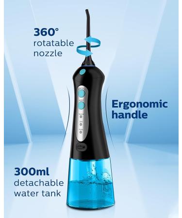 Professional Cordless Water Flosser with 3 Modes & 4 Jet Tips - IPX7 Waterproof Dental Oral Irrigator for Braces Gums - 300ml Tank - Home & Travel (Black) - Buy Online on GoSupps.com